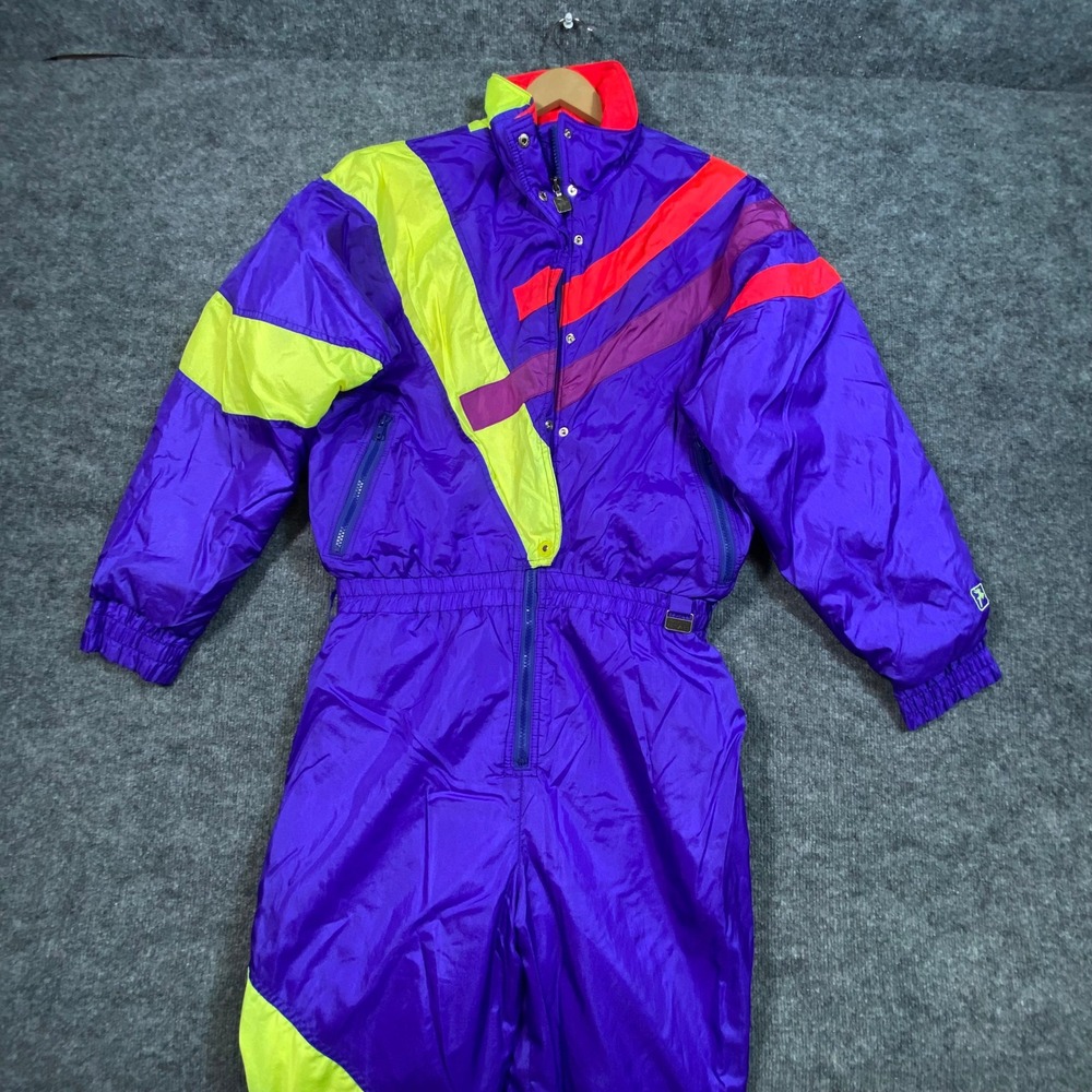 White Stag Vintage Womens Ski Suit Purple Neon Colorblock Jumpsuit Size 14